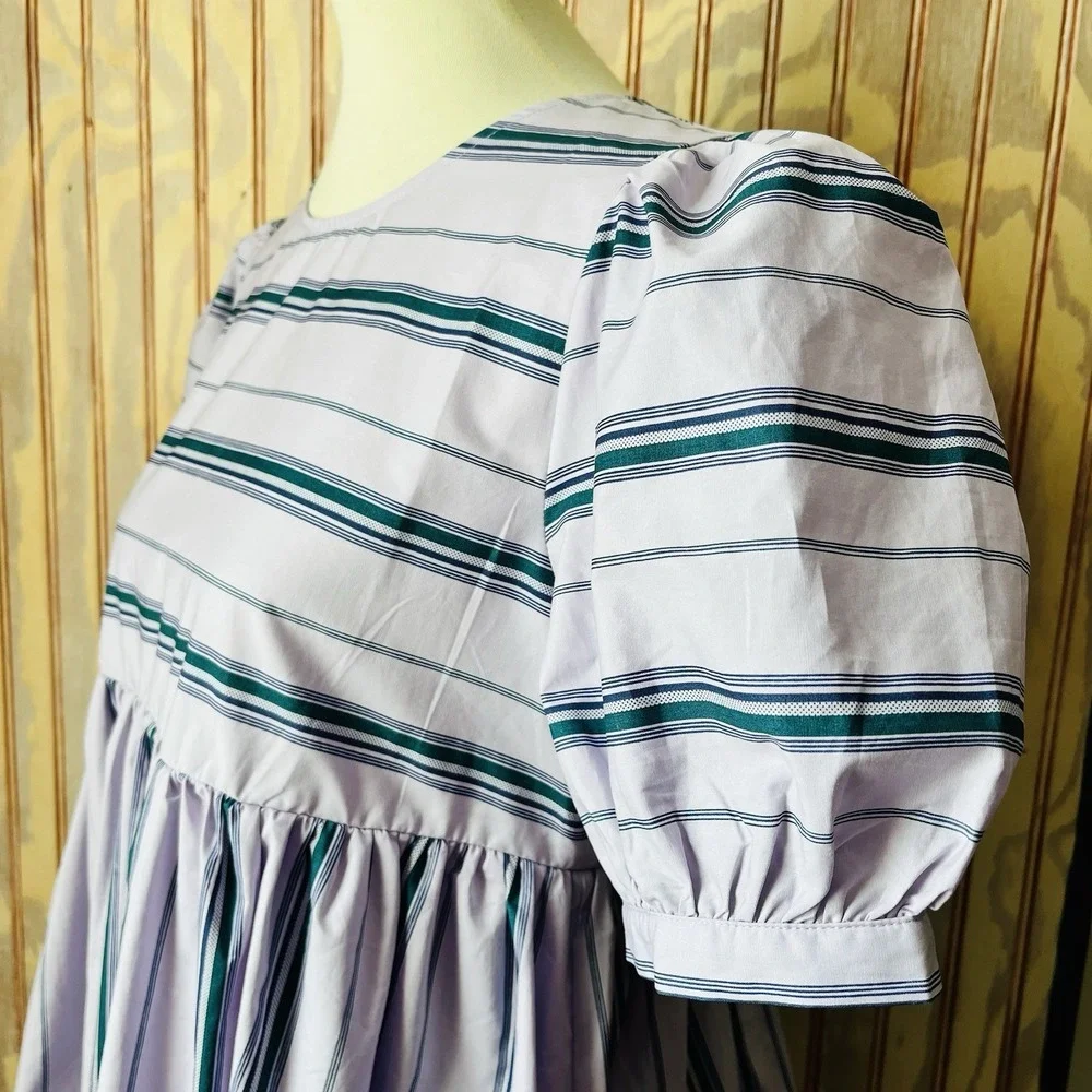 NWT English Factory Regency Striped Puff Sleeve Babydoll Mini Dress Size M - Picture 3 of 9